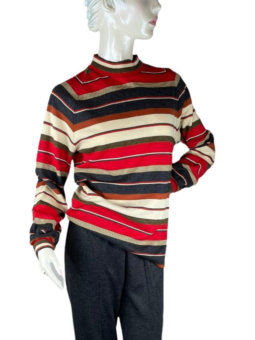 1970s striped knit top with ribbed mock turtleneck and back zipper Size M/L